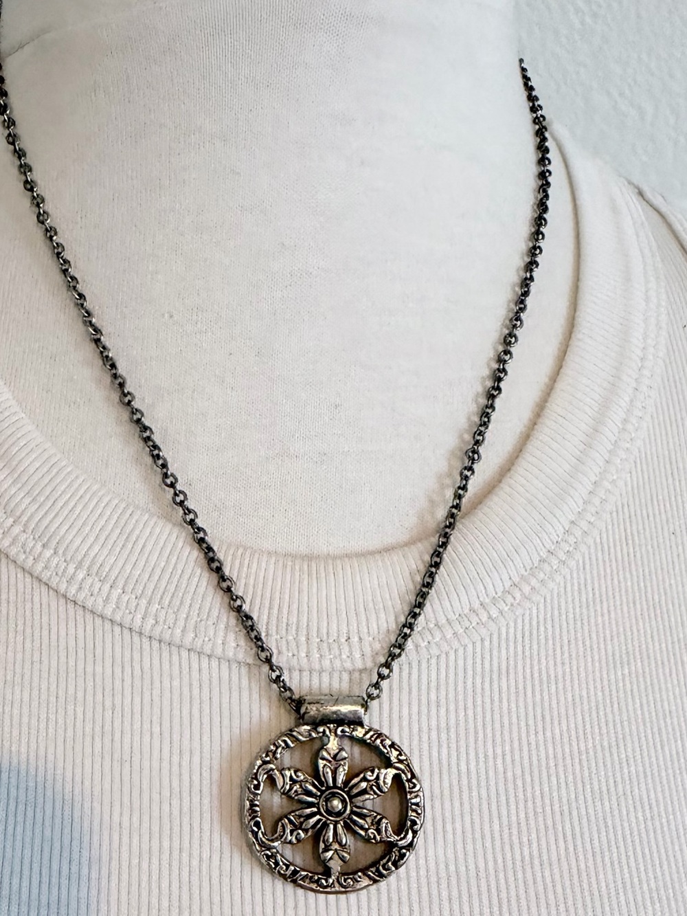 Lucky Brand Silver Floral Medallion Necklace
